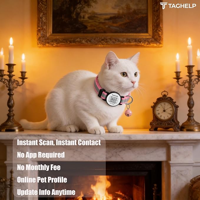 3 Pack -smart ID tag with Breakaway Cat Collars with Bell Reflective Strap, Lightweight Kitty Kitten Collars Pink Blue Collar for Female Girl Cats Male Boy Cats(Black & Blue & Pink)