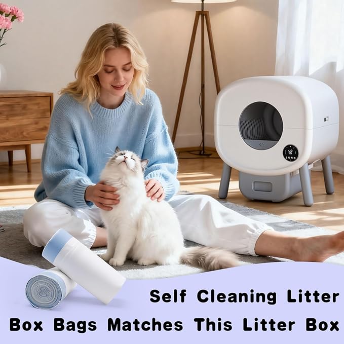 40-Pack Heavy Duty Cat Litter Box Liners for Fumoi & Paruuntys Self-Cleaning Litter Boxes, Leak-Proof Litter Bags with Drawstrings, Extra-Thick Automatic Litter Box Bags