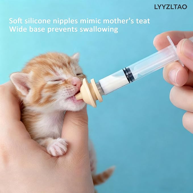 Professional Pet Nursing Kit - 3 Pack 3ml Feeding Syringes with 3 Pack Silicone Nipples | Reusable, Indelible Markings. Hand Feeding Supplies for Newborn Kittens, Puppies, Squirrels, Rabbits & Small Animals | Anti-Choke Safety Design