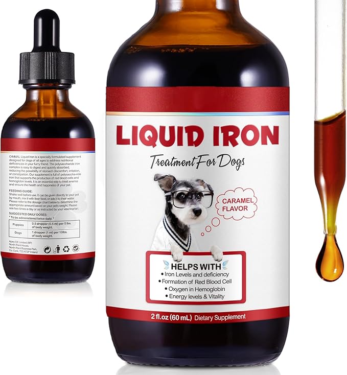 Iron Supplements for Dogs, Liquid Iron for Dogs with Folate and B12 Supports Anemia, Supplement for Anemia, Promotes Blood Health 2 oz