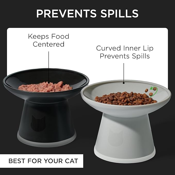 Necoichi 2pcs Extra Wide Elevated Cat Food Bowls – BPA-Free Plastic Raised Bowls to Reduce Whisker & Neck Fatigue – Dishwasher & Microwave Safe – Non-Slip, Anti-Vomiting Ergonomic Design (Urban Fog)