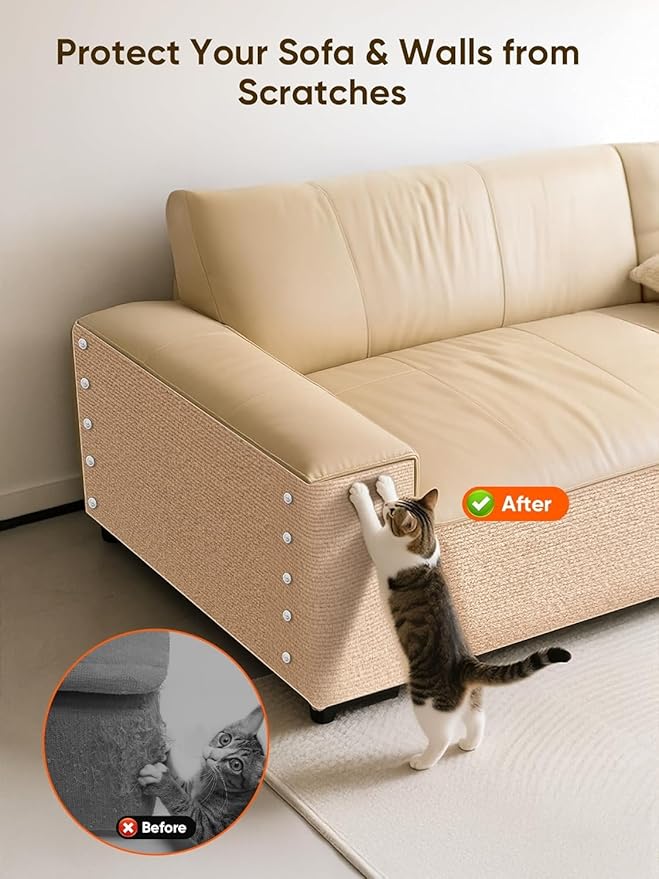 Cat Scratch Mat Furniture Protector, Eco-Friendly DIY Trimmable Self-Adhesive Cat Scratching Pad, Couch Wall Sofa Guard, Reusable Claw Scratching Protector 78.7"x15.8" (Beige)