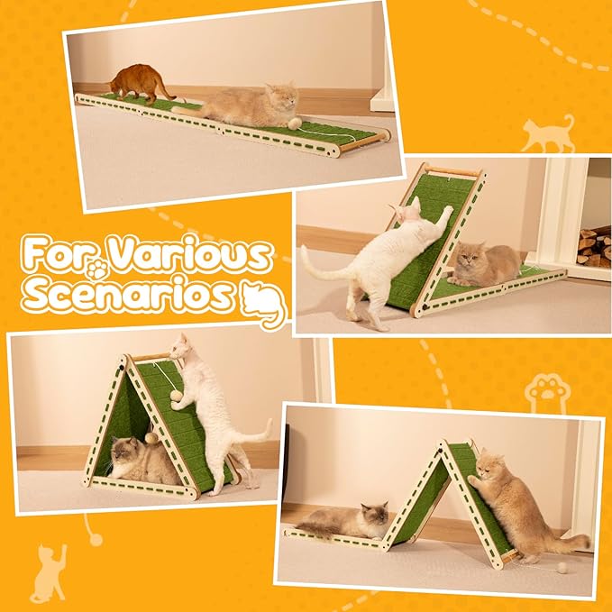 Cat Scratcher with Ball Toy Foldable Cat Scratch Pad Felt Triangle Scratchers for Indoor Cats Large Cat Scratching Board Mat Cats Scratch Furniture Protector Kitten Toys Green
