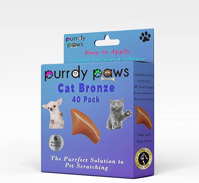 6 Month Supply Soft Nail Caps for Cats Metallic Bronze Kitten - Extra Adhesives