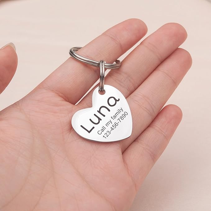 Anavia Personalized Pet ID Tags, Stainless Steel Glossy Laser Engraved Dog Cat Collar Name Tags, Multiple Colors Shapes Sizes (Tilted Heart, Small)