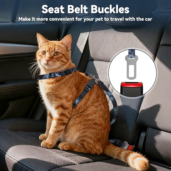 Cat Harness and Leash Set, 3-in-1 Escape Proof Adjustable, Comfortable Soft Lightweight, Safe, Easy to Wear, Walking Travel Kitten Harness for Small Medium Cats （Black