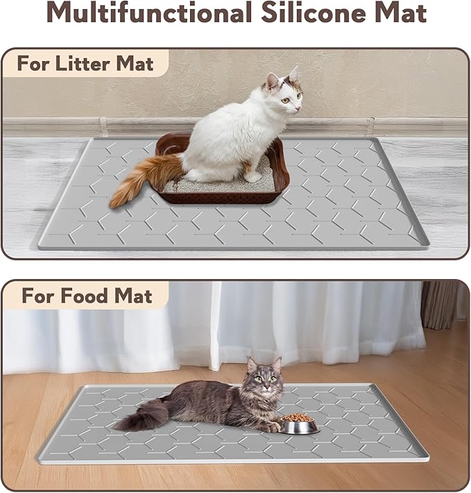 Cat Mat for Litter Box, Large 34" X 22" Cat Litter Mat, Waterproof Silicone Pad for Floor, Gray