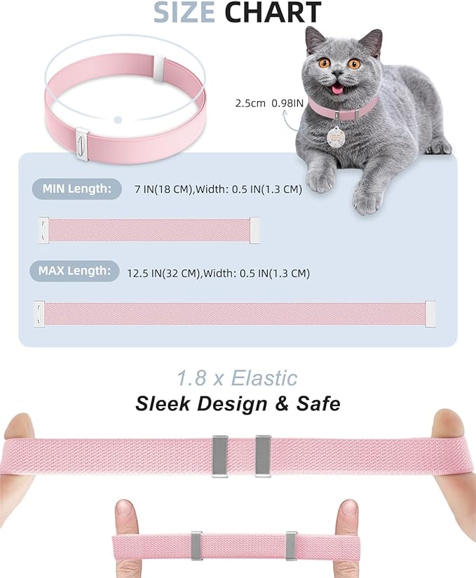 Cat Collar with QR Code Name Tag, Stretch Elastic Quick Release, Cat ID Tag Personalized, Ultra-Durable, Non Breakaway Lightweight Kitten Collar Fits Most Girl Boy Small Large Cats (Pink)