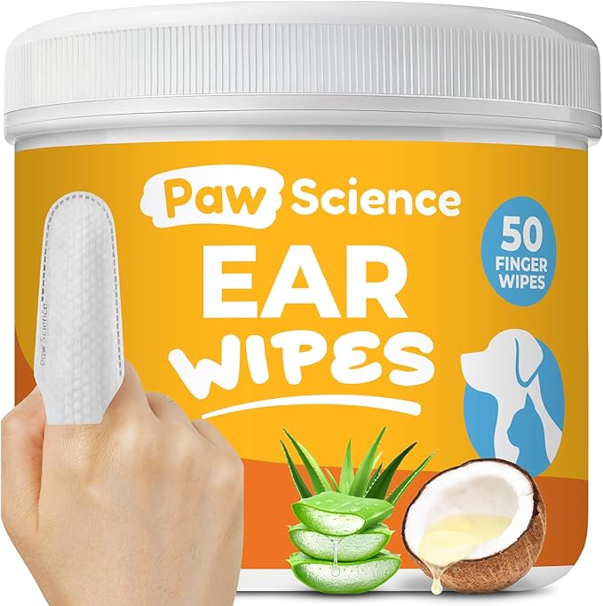 Dog & Cat Ear Cleaner Wipes – Pet Finger Wipes for Cats & Dogs – Cleaning, Soothing, & Deodorizing Itchy Ears – Ear Relief Solution Wash (Unscented)