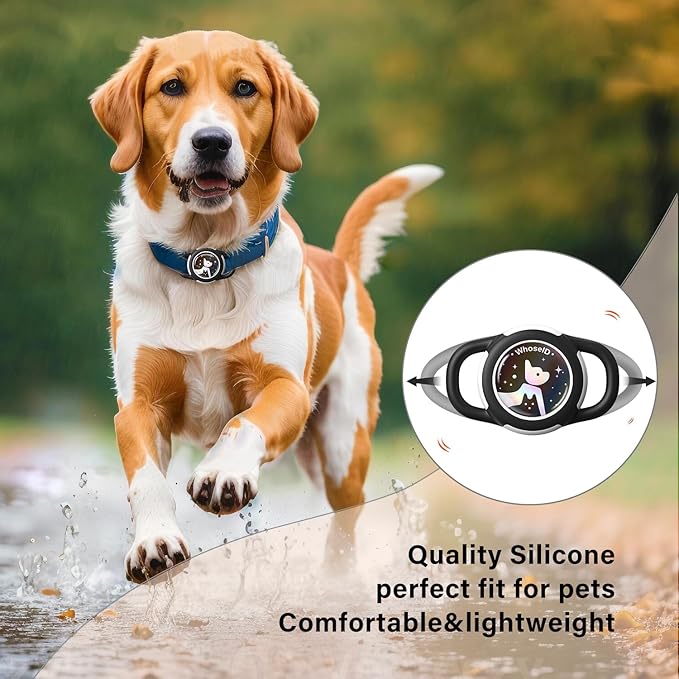 Waterproof Airtag Dog Collar Holder, Silicone & ABS Airtag Holder for Dog & Cat Collars, Ultra-Durable, Lightweight and Protective Airtag Case (Black&Rose-1, Small)