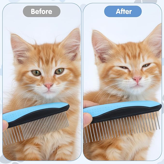 Metal Dog Comb, Stainless Steel Teeth Dematting Comb for Dogs Cats, Dog Grooming Combs, Pet Hair Combs for Removing Knots Mats Tangles Home Grooming Tool