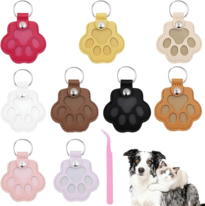 Pet Hair Storage Keychain, Dog Cat Fur Container Collector Keepsake, PU Leather Memorial Keyring, Collar Bag Charms