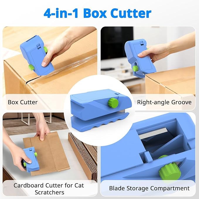Cardboard Cutter for Cat Scratchers with 10pcs Blade, 4-in-1 Box Cutter 3D Printed Cardboard Strip Cutter DIY cat scratchers Cutter Tool for Cat Lovers