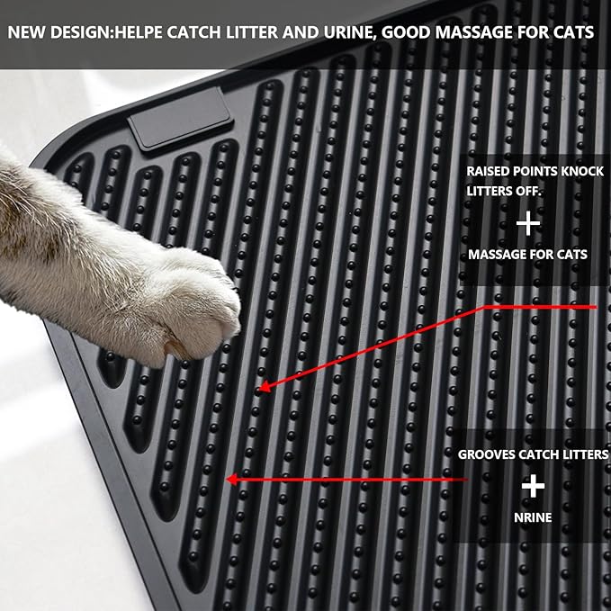 Silicone Cat Litter Mat,Extra Large Litter Trapping Mat,Waterproof Litter Box Mat for Floor,Easy Clean,Non-Slip Litter Catcher Mat,Cat Supplies Needs (Black, 31x23x0.26 in)
