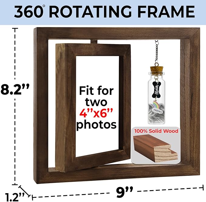 Pet Memorial Rotating 4x6 Picture Frame Wooden Gift for Dog Cat Fur Jar Rainbow Bridge Sympathy Keychain Loss Keepsake Message Card No Longer By My Side Tag In Memory Table Top Home Decor PR-6R