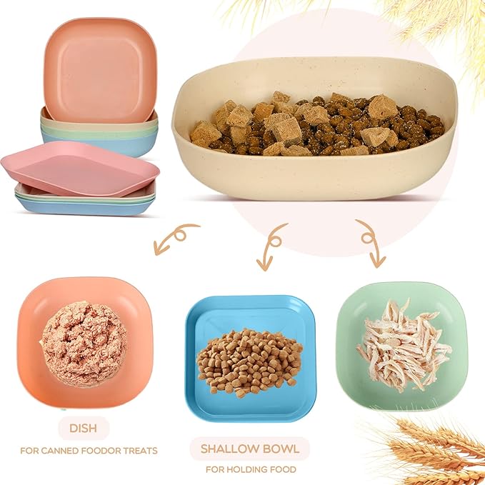 8 Pieces Cat Food Bowl Set, 6 inch Wide Shallow Cat Bowl for Relief Whisker Fatigue,Small Flat Cats Dish, Shallow Pet Feeding Dish or Plate for Kittens and Small Dogs