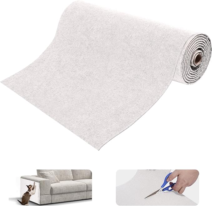 Cat Scratching Mat, Trimmable DIY Self-Adhesive Anti Scratch Furniture Protector, Climbing Wall Carpet, Couch Protector, Scratcher Scratching Pad Post Replacement (Beige, 78.7"x15.8")