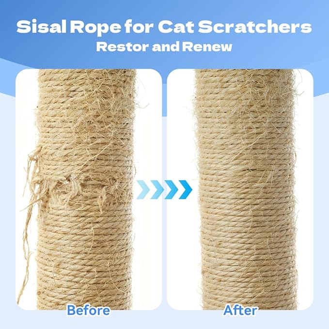 Natural Sisal Rope for Cat Scratcher Replacement, Durable Cat Tree Post Repair Cord for DIY Projects, Climbing Towers, Furniture Protection, Scratch Pad, Crafts, Garden, and Home Décor Use