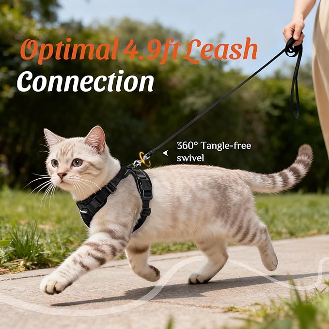 Dooradar Cat Harness and Leash Set, Escape Proof Safe Adjustable Kitten Vest Harnesses for Walking, Easy Control Soft Breathable Mesh Jacket with Reflective Strips for Cats, Black, M