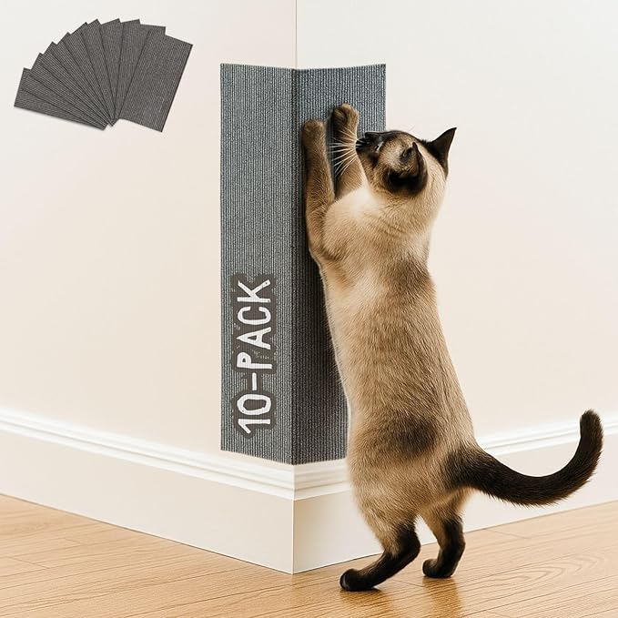 Cat Scratch Mat (Dark Grey, 10-Pack), 23.6’’ x 11.8’’ Wall Corner Scratcher, Versatile Self-Adhesive Replacement Easy Use for Cat Trees, Wall Furniture, Scratching Posts, and Couch Protection