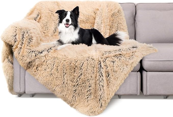 PJYuCien Large Dog Blanket - Premium Plush Reversible Throw, Fleece Sherpa Pet Blankets for Furniture, Sofa Bed Cover 60"x50", Extra Soft & Warm, Brown, Indoor