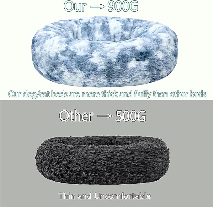 Calming Dog Bed for Small Dogs Cats, Kitty Puppy 23'' Round Anti-Anxiety Warm Fluffy Plush Faux Fur Bed, Soft Anti-Slip Donut Washable Small Pet Bed, Cozy Cat Puppy Bed, Fits up to 30 lbs Pets