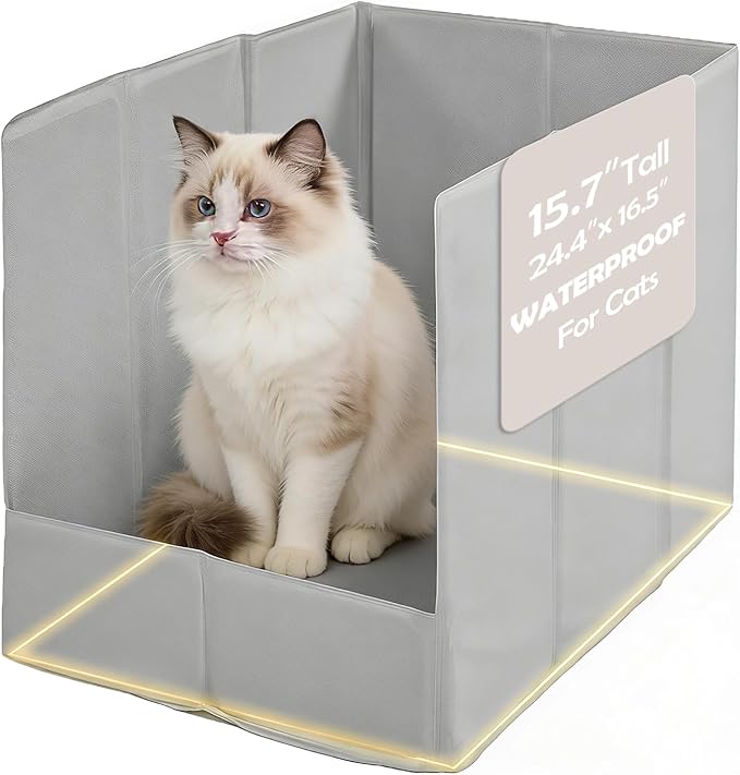 MEEXPAWS Cat Litter Box Enclosure Splash Guard Foldable 24.4 x 16.5 x 15.7 inch, Cat Litter Pee Shield Fully Waterproof Seamless, No Assembly Required, Portable, Wall Protector