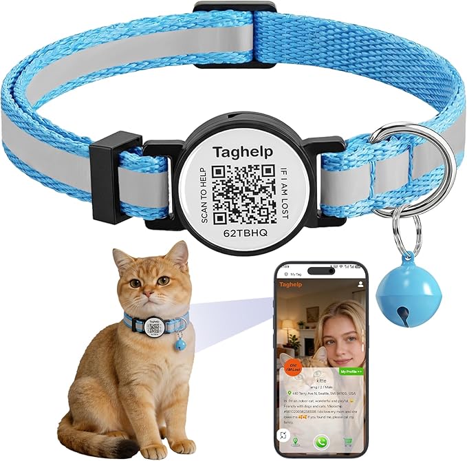 Upgraded Version - Reflective Cat Collar with Bell, Solid & Safe Collars for Cats, Nylon, Mixed Colors, Pet Collar, Breakaway Cat Collar Charms, Fits Most Cats (Blue)
