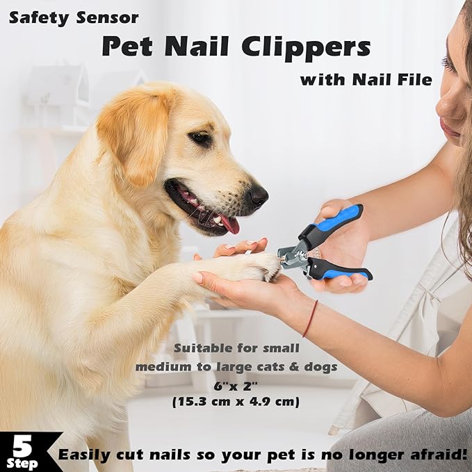 7 in 1 Pet Grooming Kit - Dog&Cat Comb, Deshedding Brush, Nail Clipper with File, Bath Brush - Premium Pet Supplies (Blue)