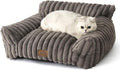 Cute Cat Couch, Fluffy Sofa Bed for Cats and Small Dogs, Premium Faux Rabbit Fur Cats beds for Indoor Cat, Ultra-Soft Supportive Pet Couch Furniture (Grey, S: 25.5''x17.5'')
