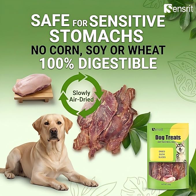 100% Dried Duck Slices Dog Treats - 120g Single Ingredient Jerky, High Protein (68%) Real Duck Meat Snacks, Hypoallergenic Training Rewards for Sensitive Stomachs, All Breeds