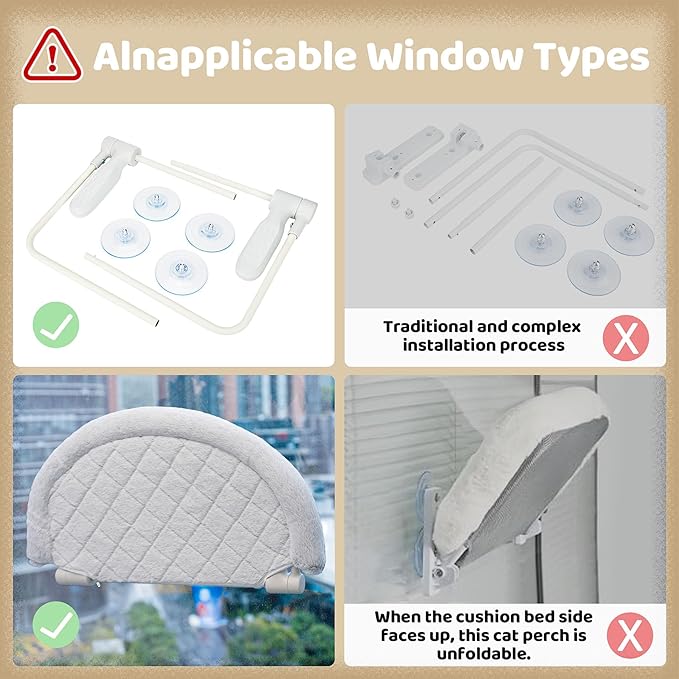 Cat Window Perch & Hammock - Exquisite Soft Wool Fleece, Safe & Comfortable Design with 4 Strong Suction Cups - Ideal for Large Cats (High Grad, Large)