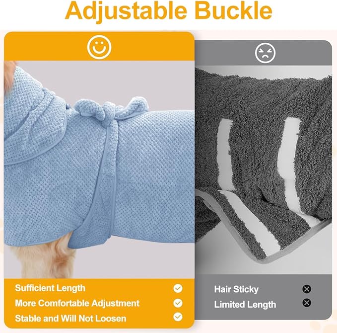 Medium to Large Size Dog Bathrobe, Quick Drying Super Absorbent Used for After Bathing, Warm Dog Towels, Adjustable Hoodies and Belts for Pet Dogs Bath Clothes Products (Blue Jacquard, 3XL)