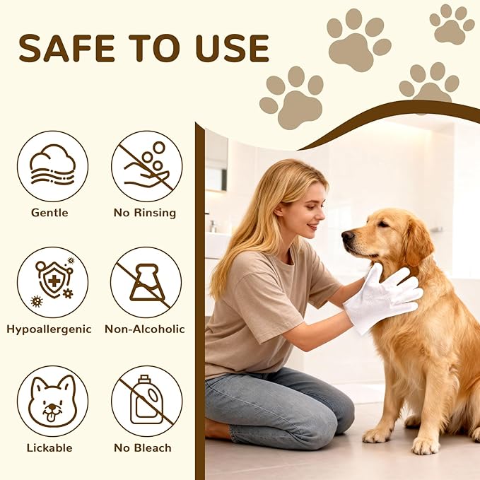 Pet Glove Wipes for Dogs&Cats,Rinse-Free Dog Cleaning Gloves,Thickened Pet Wipes for Quick Cleaning and Deodorization Suitable for Cleaning Paws, Face and Whole Body, and Daily Care,20 Count