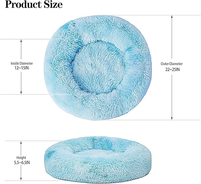 Calming Dog Bed for Small Dogs Cats, Kitty Puppy 23'' Round Anti-Anxiety Warm Fluffy Plush Faux Fur Bed, Soft Anti-Slip Donut Washable Small Pet Bed, Cozy Cat Puppy Bed, Fits up to 30 lbs Pets