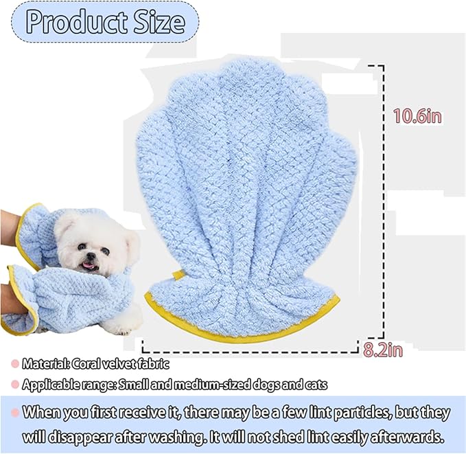 Pet Towel Dog Bath Towels for Drying Dogs,Microfiber Absorber Towel Dog Grooming Gloves for Cats Quick Drying Puppy Towel Gloves Small 2 Pack (10.6X8.2in)