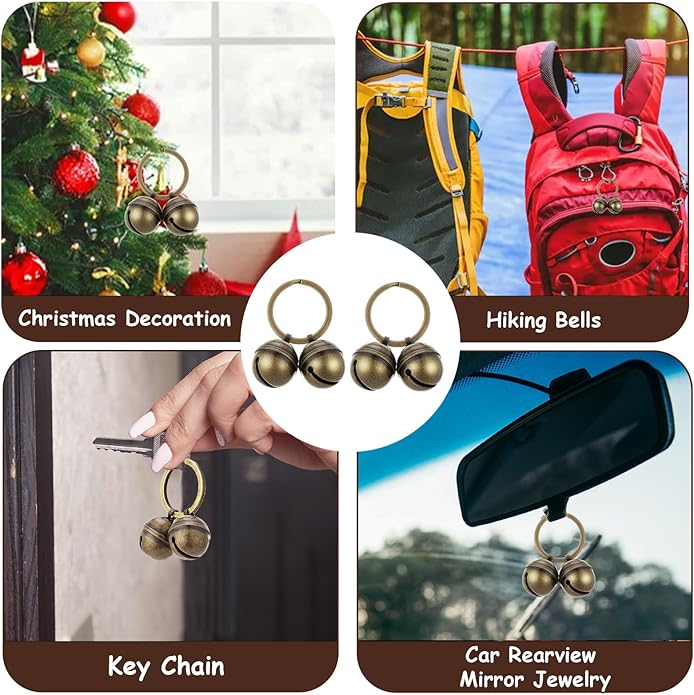Dog Bells for Pet Tracking, 12PCS Extra Loud Dog and Cat Bells for Collar, Vintage Copper Collar Charms Pendant with 6 Leather Button Strap for Outdoor Safety, Pet Tracking