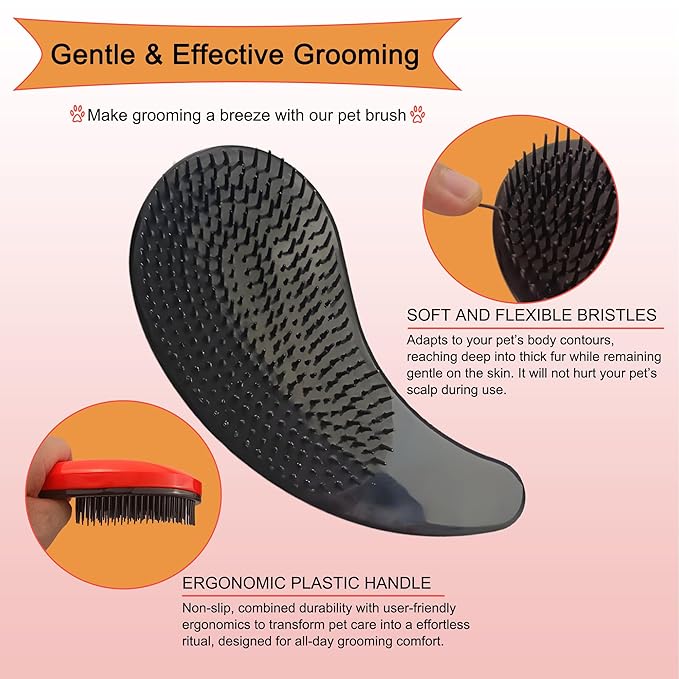 Puppy Brush - Soft Dog Brush - Perfect for Yorkie, Shih Tzu, Maltipoo & Maltese Grooming - Gentle Hair Remover for Easy Pet Grooming at Home (Orange)