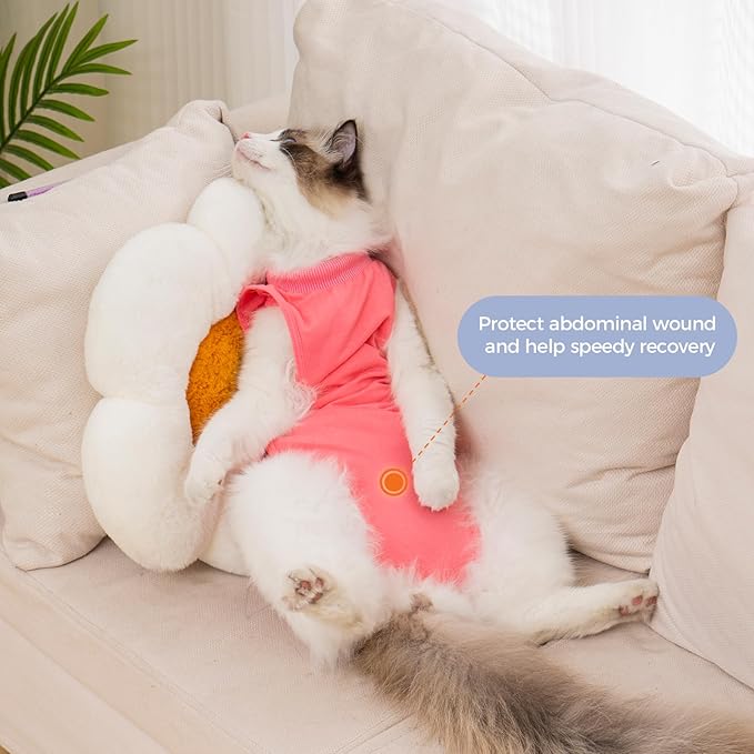 Avont Cat Recovery Suit Female Kitten After Spay Surgery, Breathable Modal Cotton Cat Onesie for Wound & Skin Disease Care, Machine Washable -Rosepink(L)