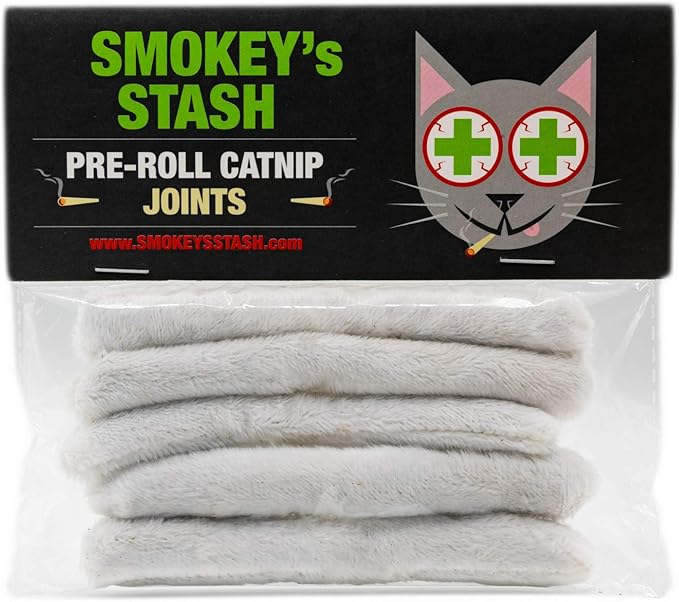 Smokey's Stash Funny Catnip Joint Toy for Cats (5-Pack) - High Potency All-Natural Catnip Kicker - Durable Hand-Rolled Cotton Novelty Cat Gift Interactive Kitten Toy Joints