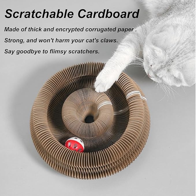 Kitten Kurl Cat Toy,Magic Organ Cats Scratcher Board,Foldable Accordion Toys with Ball (2pc)
