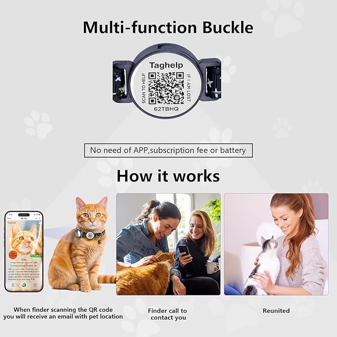 2-Pack Waterproof Breakaway Cat Collars with Moons & Stars Design - Adjustable Apple AirTag Holder & QR Code Safety Tracker for Cats & Kittens with Smart ID tag/NO APP(Black & Pink)