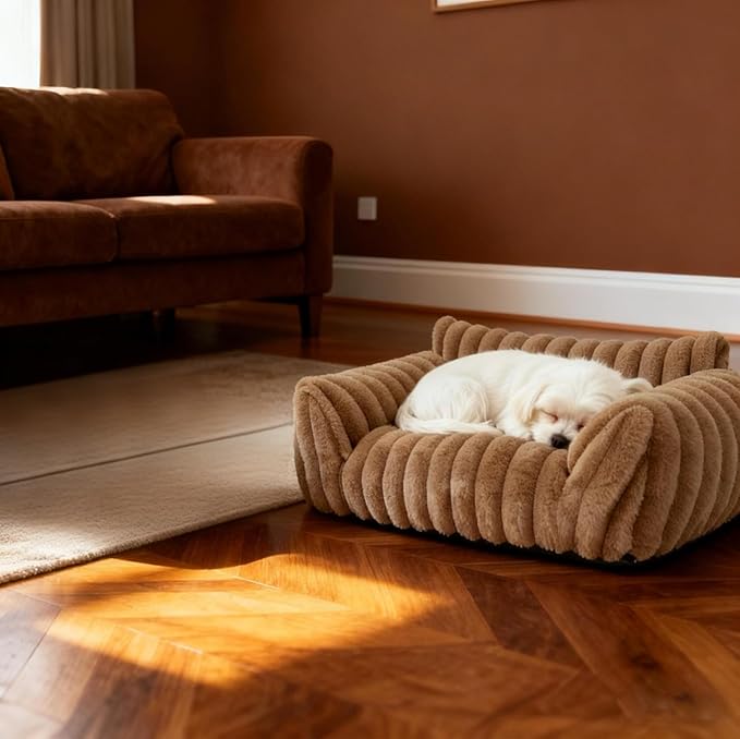 Cat Couch for Pets - Cute Cat Beds for Indoor Cats with Removable Cover, Washable Soft Corduroy Plush, Fluffy Supportive Pet Sofa Chair for Cats, 24 inch Brown