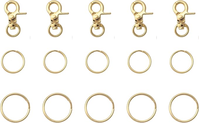 5 Pcs Dog Tag Clips with 5 Pcs 3/4 Inch 1 Inch Keychain Metal Rings for Pet Kitten Cat Collars ID Holder