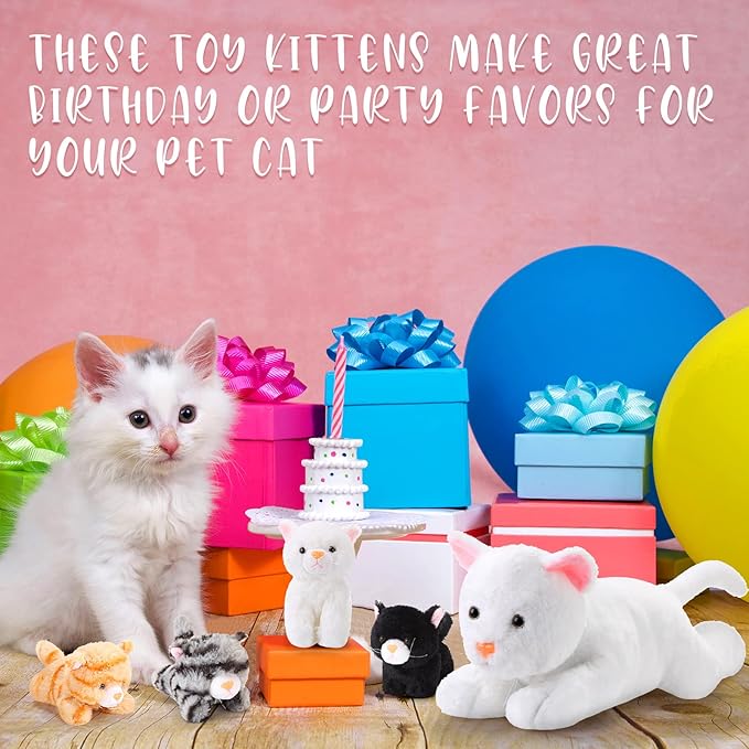 Skylety 5 Pieces Cat Stuffed Animal with Babies Inside Belly Plush Cat Pregnant Mommy Kitty with 4 Cute Fluffy Stuffed Kittens Christmas Birthday Surprise Gifts(White)