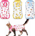 Nuanchu 3 Pieces Cat Recovery Suit Kitten Recovery Suit E-Collar Alternative for Cats and Dogs Abdominal Skin Anti Licking Pajama Clothes Sets(Small,Strawberry Style,Colorful)
