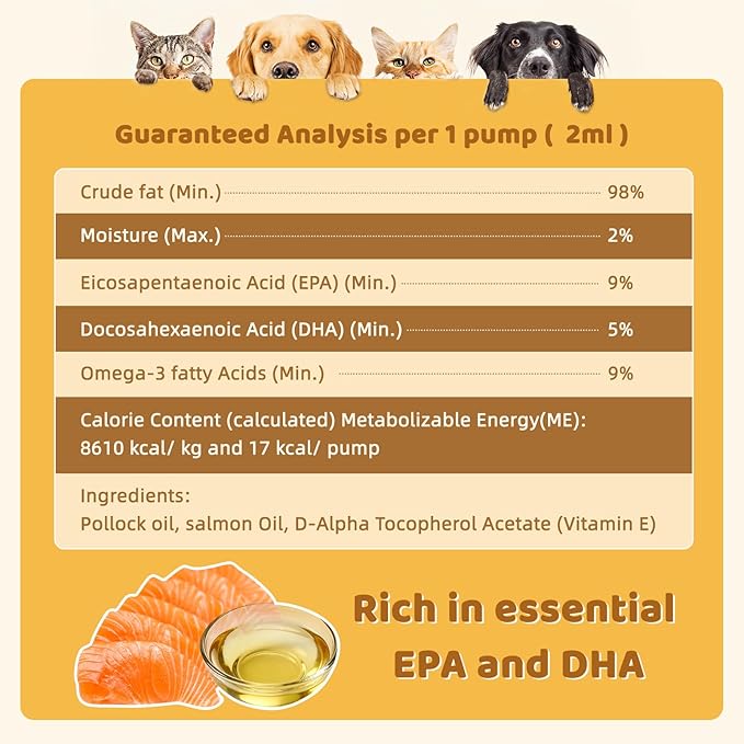 Fish Oil Omega 3 for Dogs: Salmon & Pollock Oil for Dog and Cat - Defense Liquid Supplement for Skin, Coat Brain, Hip, Joint and Heart Health - Omega Oil for Pet(16OZ)