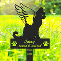 Custom Cat Memorial Stake Grave Marker, Personalized Metal Cat Memorial Grave Marker with Wings, Pet Cat Remembrance Stake Customized Cat Memorial Plaque with Paws Cat Loss Sympathy Sign