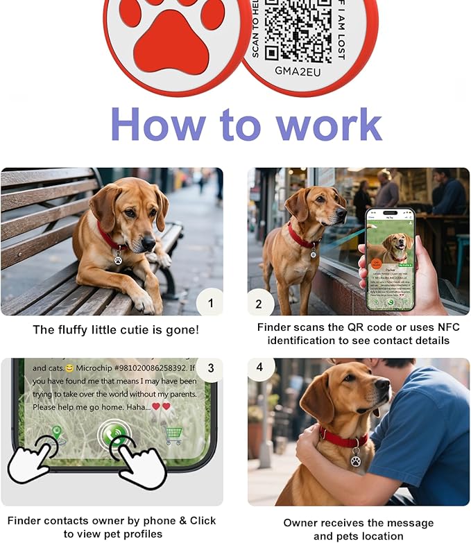 WhoseID QR Code Cat Tag, Modifiable Pet Online Profile, Multiple Emergency Contact, Scannable QR Code, Instant Location Email Alert, Collar Accessories (Small Breeds - 1", Red)
