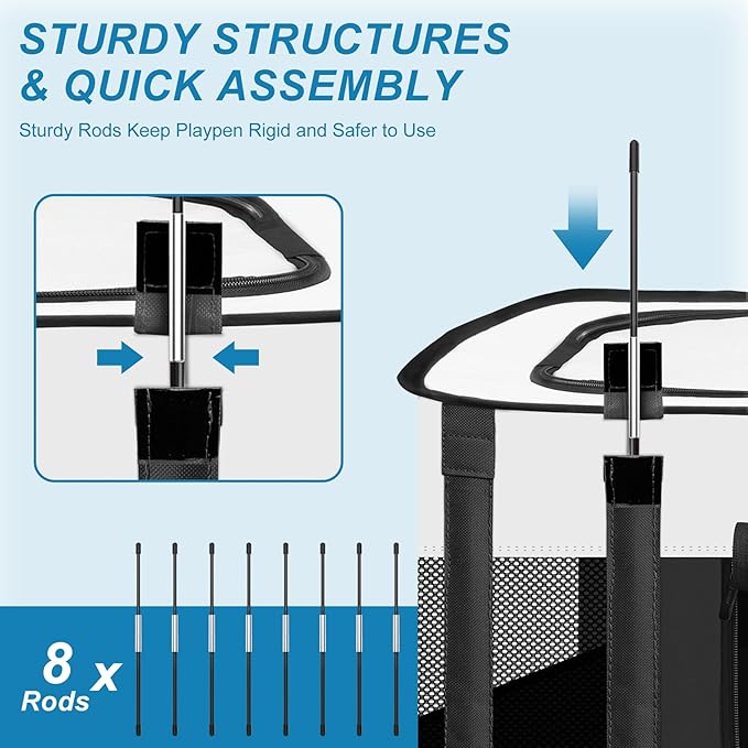 Dog Playpen - Foldable Cat Play Pens for Pubby, Kitten, Rabbit, Portable Pet Tent with Carring Bag for Indoor/Outdoor Travel Camping (Black-Medium)